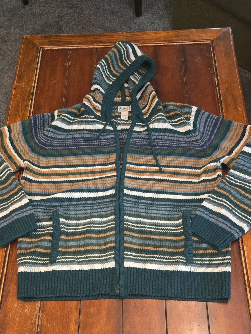 L.L. Bean Hooded Zip Sweater with Stripes
